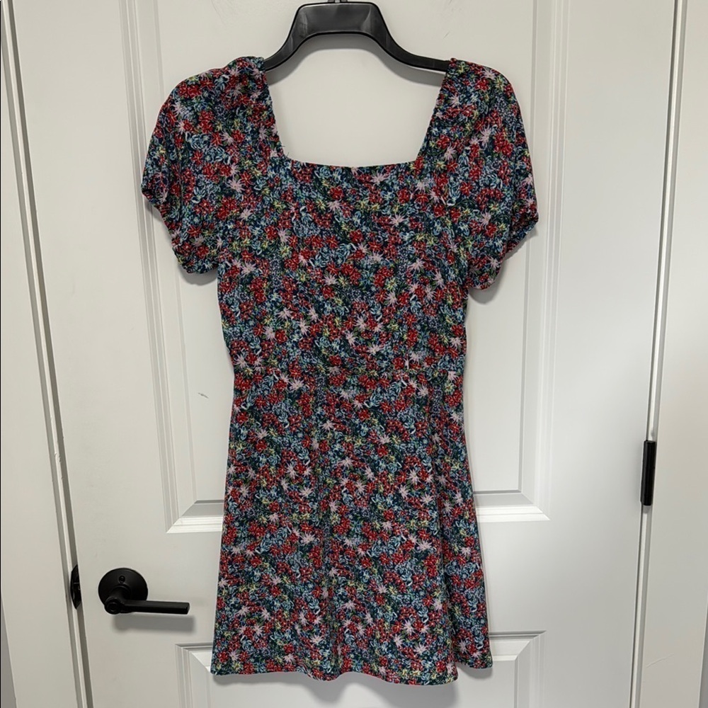 GB girls Short Sleeve Square Neck Smocked back Multi Colored Floral Dress size L